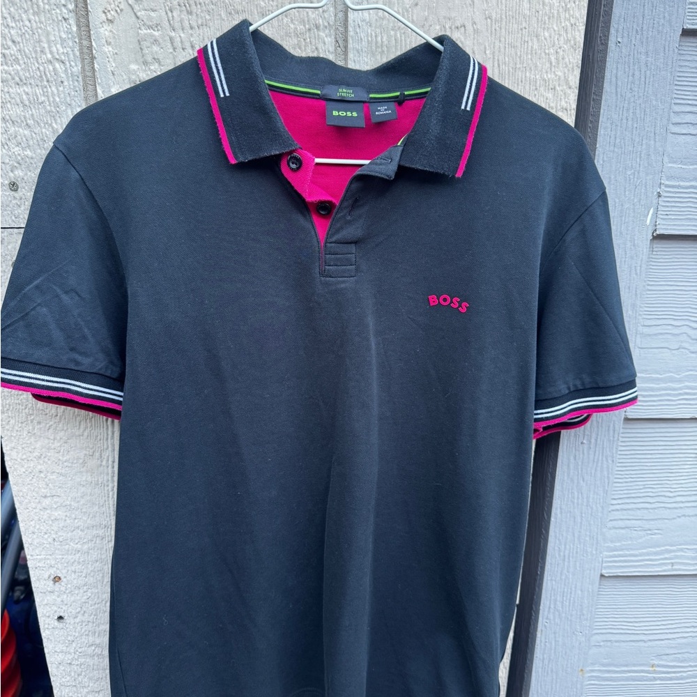 Boss Men's Slim Fit Polo Shirt in Black with Red Highlights